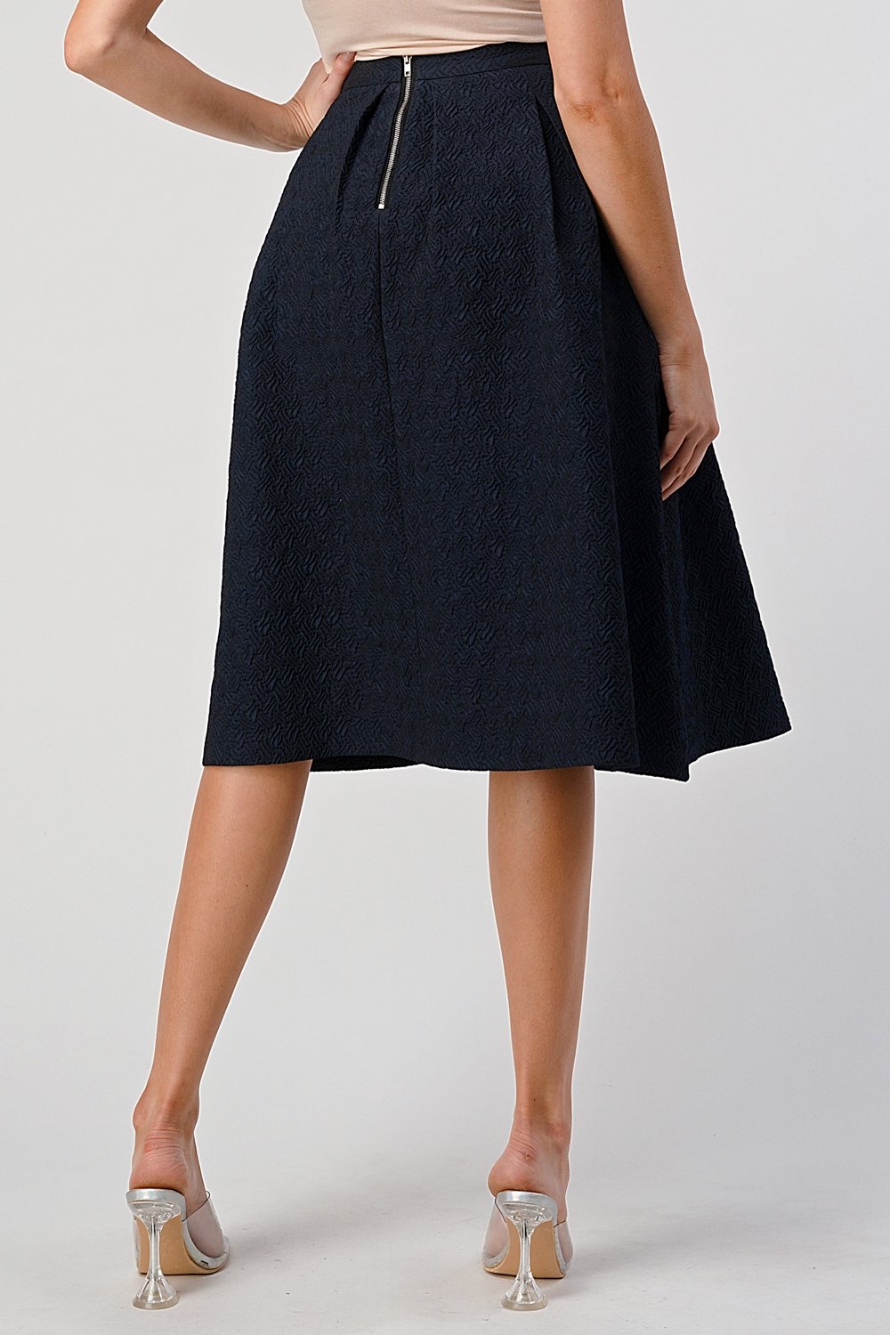 Textured A-Line Midi Skirt with Pleats