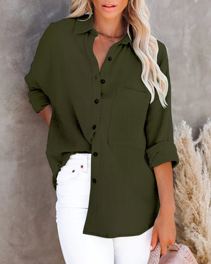 V Neck Button Down Ladies Cotton Linen Shirt