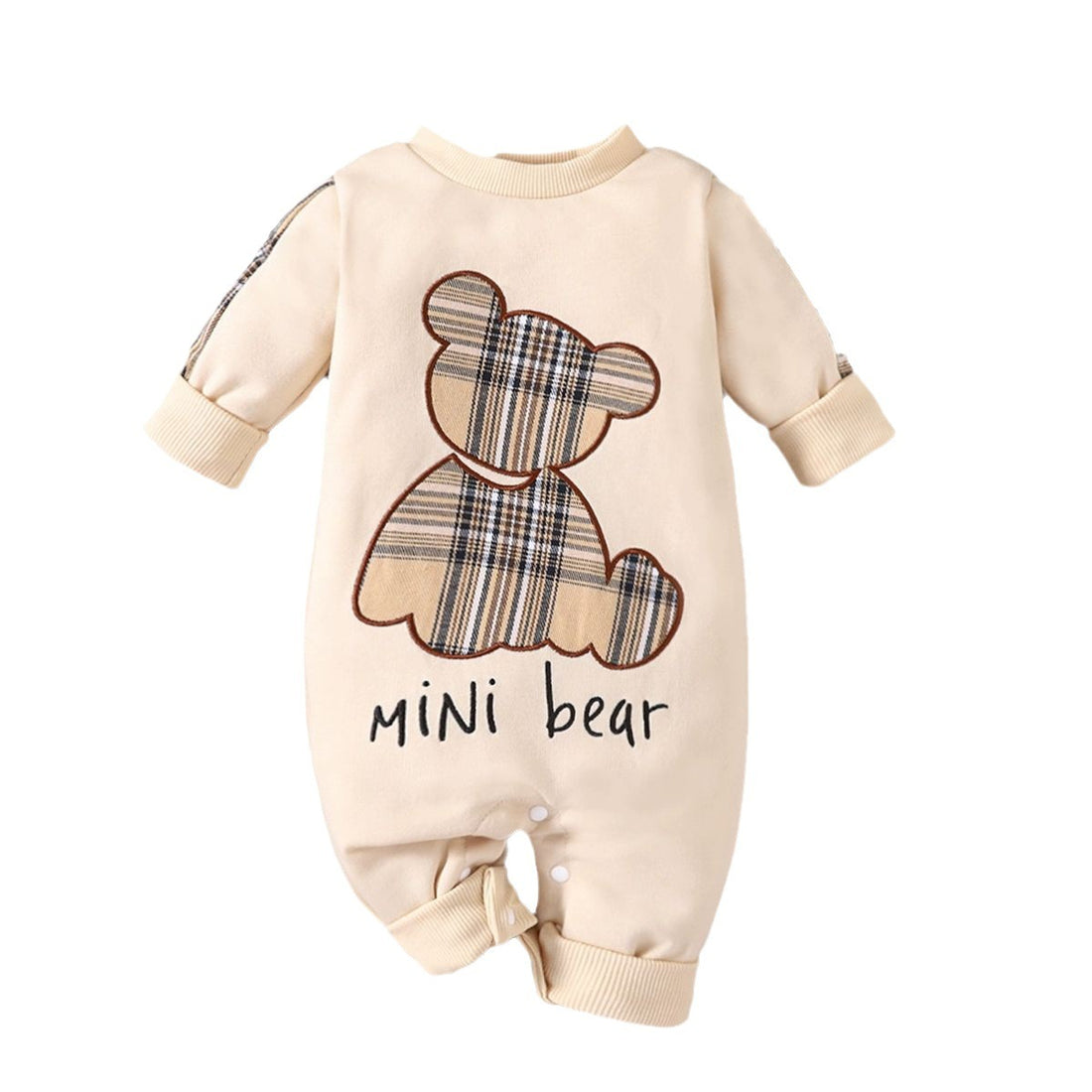 Plaid Patch Bear Long Sleeve Overalls