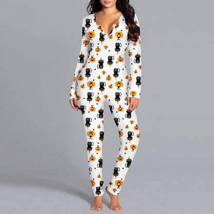 Halloween Printed Jumpsuit Long Sleeve - RADA LONDON