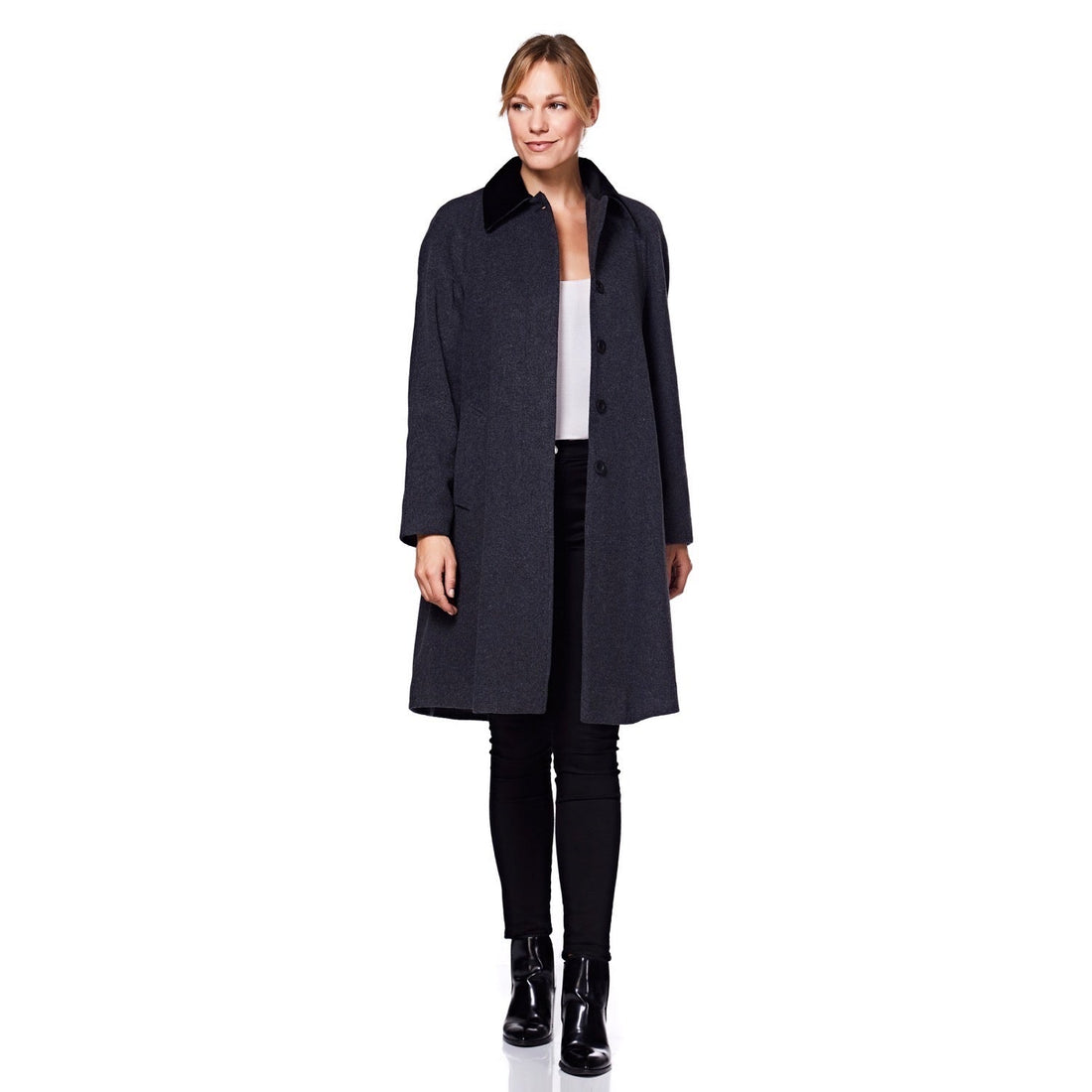 Wool Blend Oversized Velvet Trim Swing Coat (8026)