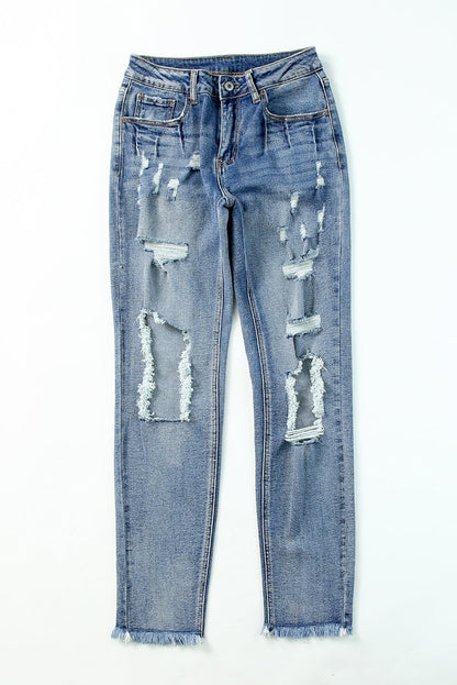 Sky Blue Ripped High Waist Boyfriend Jeans