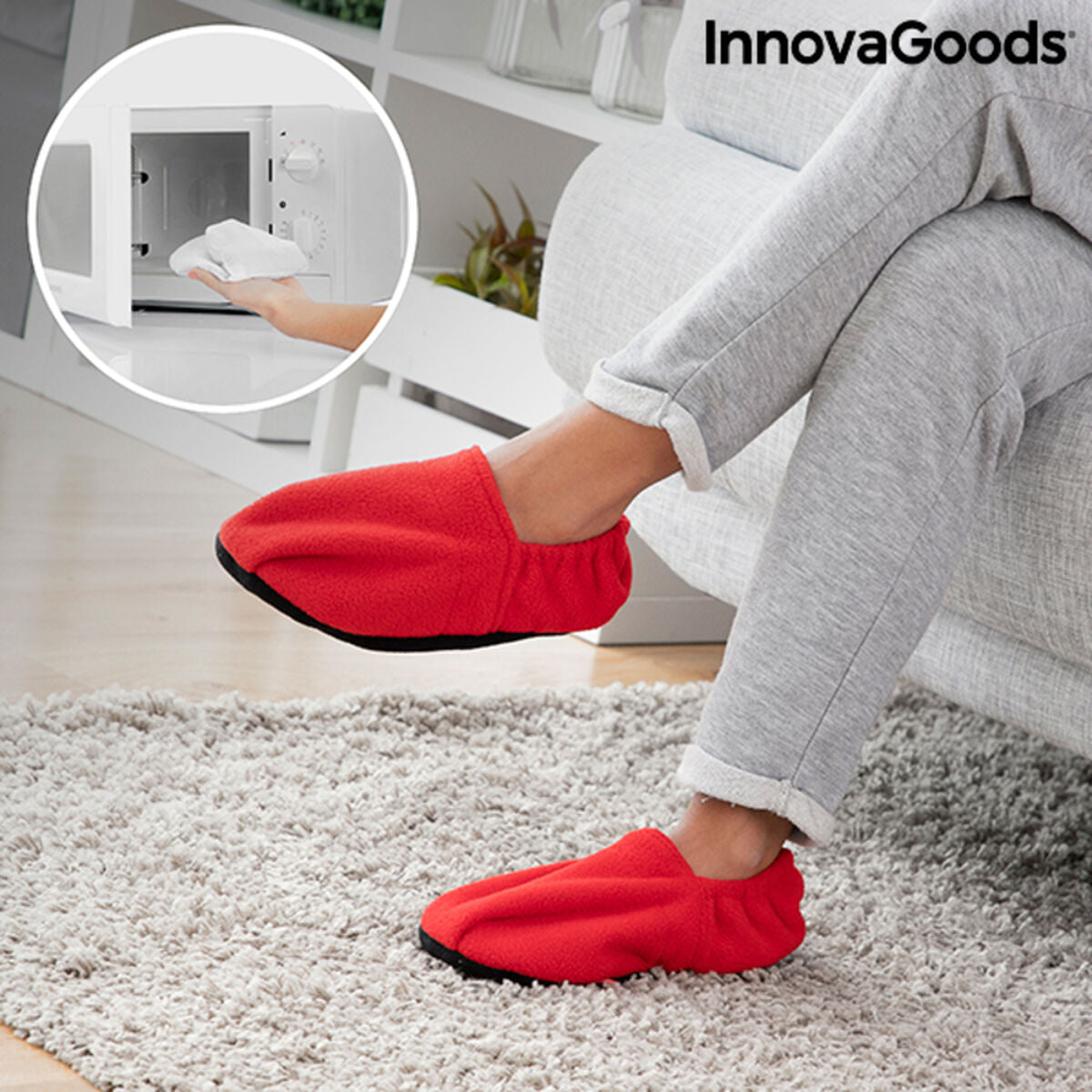 Microwavable Heated Slippers InnovaGoods Red