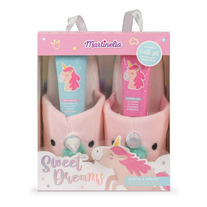 Bath Set IDC Institute Unicorn Body Lotion Bath Gel House Slippers 2 x