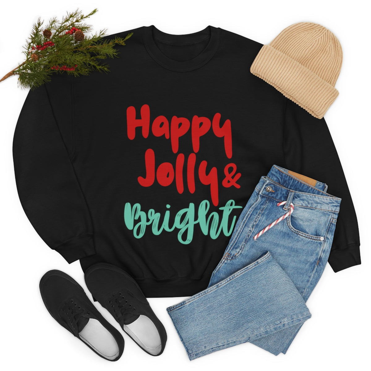 Womens Happy Jolly &amp; Bright Sweatshirt