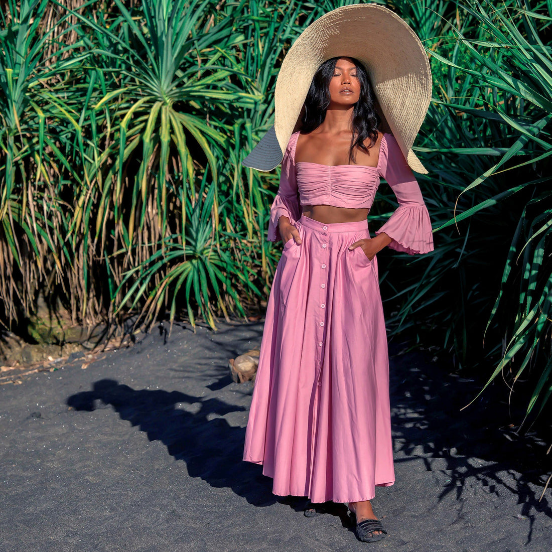 ARUM Pleated Maxi Skirt in Blush Pink