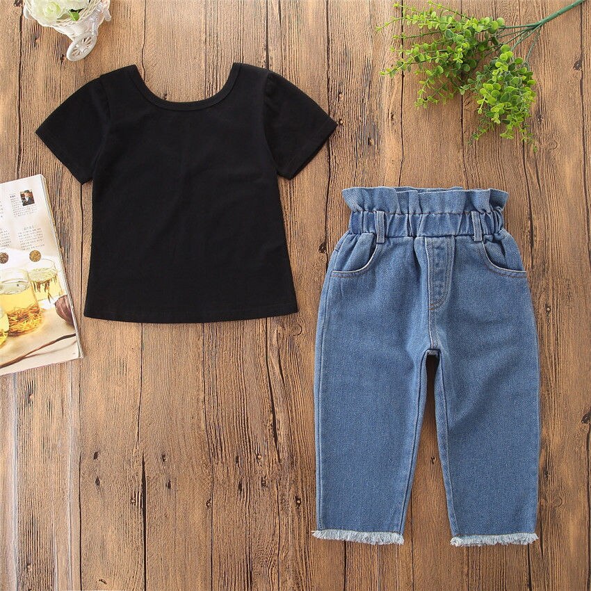 Baby Kid Girl T shirt Top+Denim Jeans Clothing Set