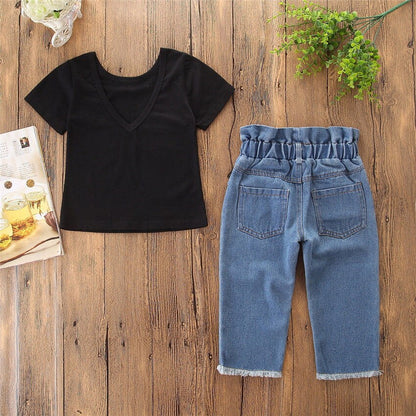 Baby Kid Girl T shirt Top+Denim Jeans Clothing Set