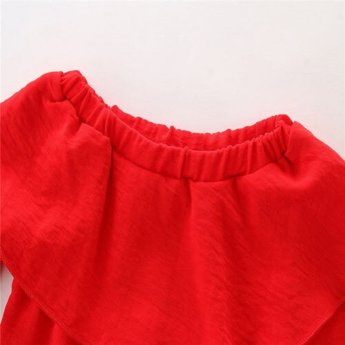 Baby Kids Girl Ruffled Red Blouse Rose Denim Jeans