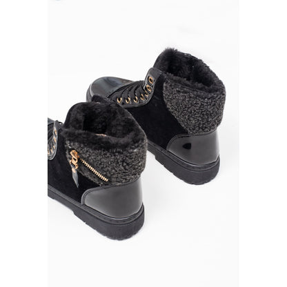 Black Lace Up Borg Fur Boots