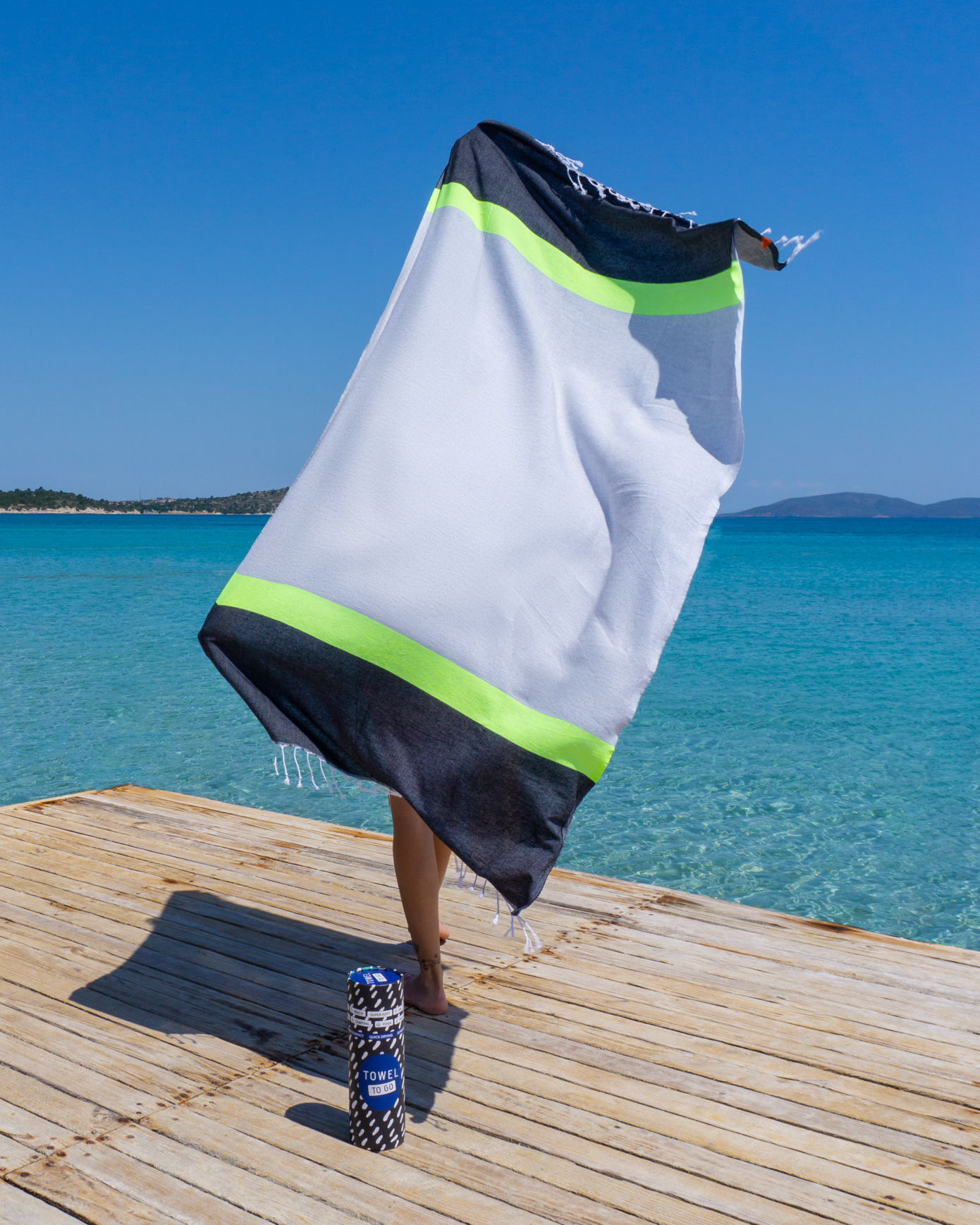 Neon Beach Towel with Recycled Gift Box, Recycled Cotton, Grey, Black