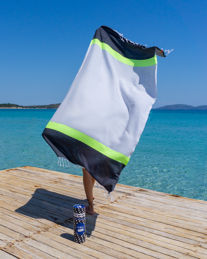 Neon Beach Towel with Recycled Gift Box, Recycled Cotton, Grey, Black