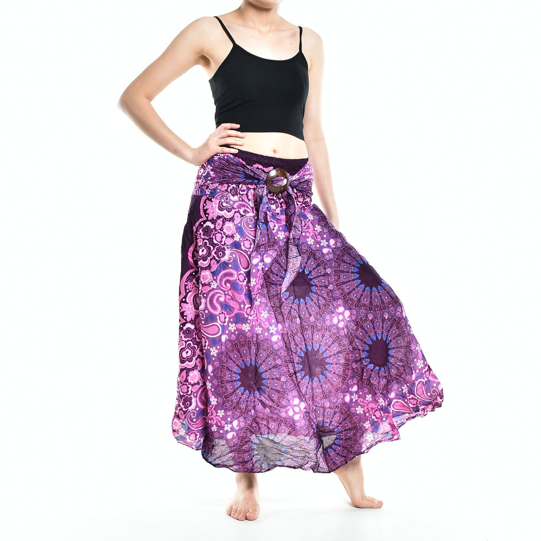 Bohotusk Purple Ink Splash Long Skirt With Coconut Buckle (&amp; Strapless