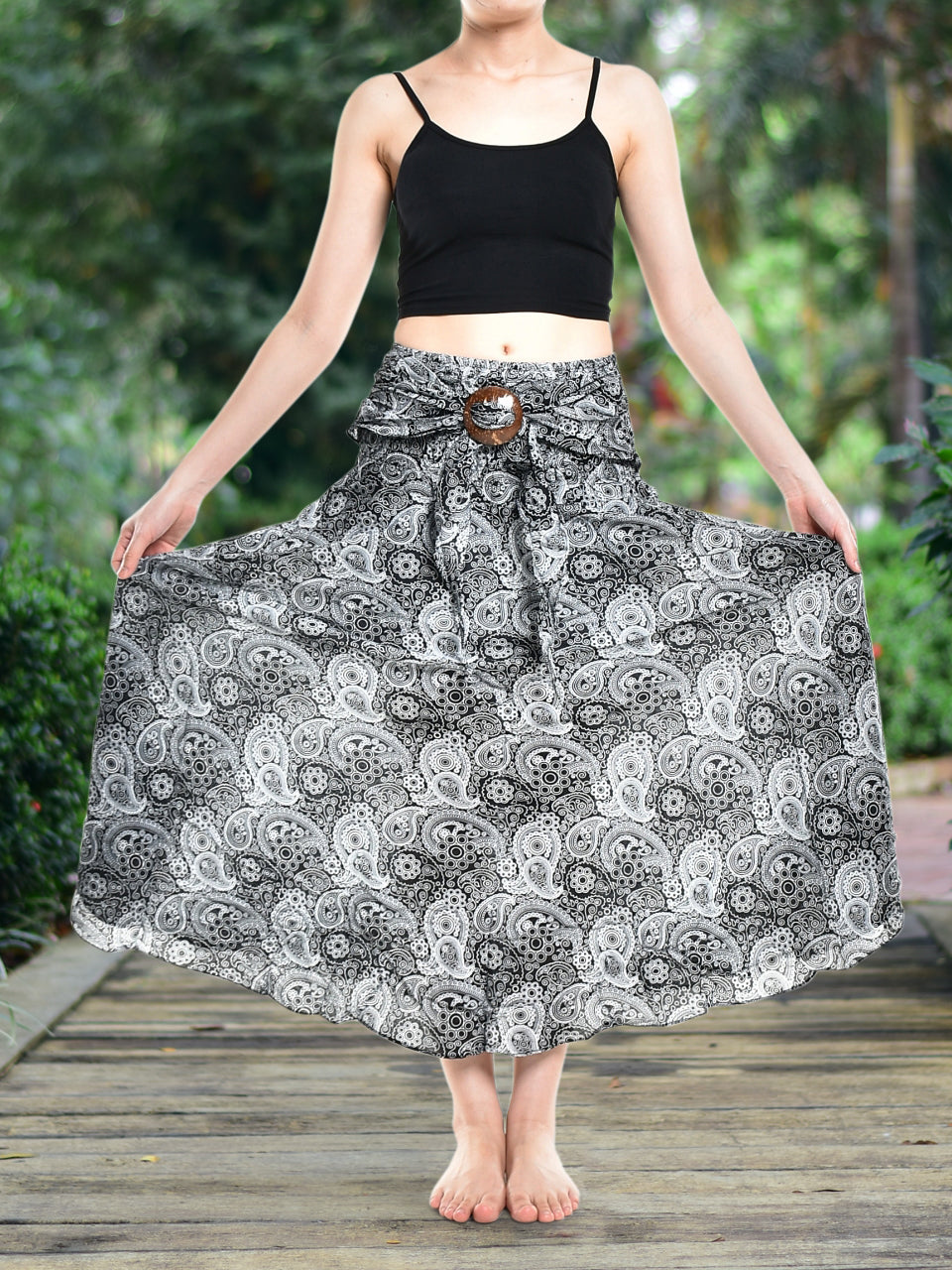 Bohotusk Black Orbit Long Skirt With Coconut Buckle (&amp; Strapless