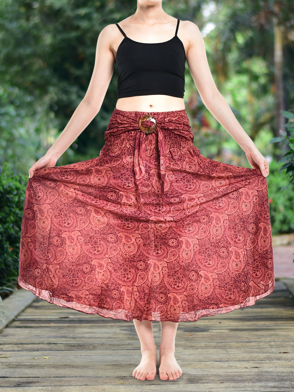 Bohotusk Red Orbit Long Skirt With Coconut Buckle (&amp; Strapless Dress)