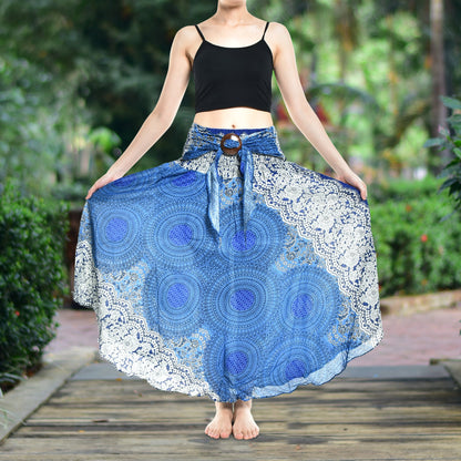 Bohotusk Blue Marble Long Skirt With Coconut Buckle (&amp; Strapless