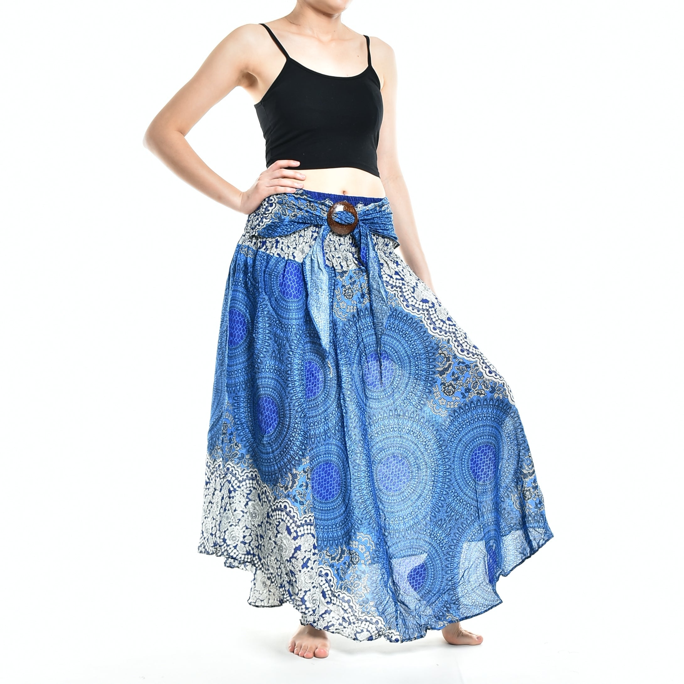 Bohotusk Blue Marble Long Skirt With Coconut Buckle (&amp; Strapless