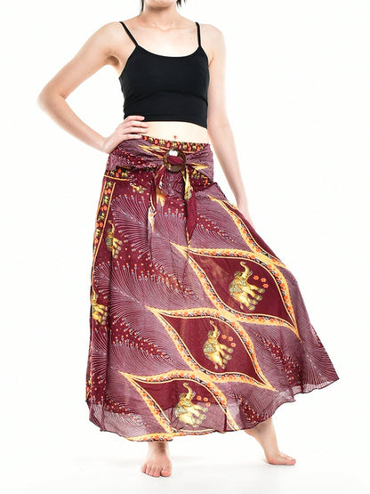 Bohotusk Red Elephant Diamond Long Skirt With Coconut Buckle (&amp;