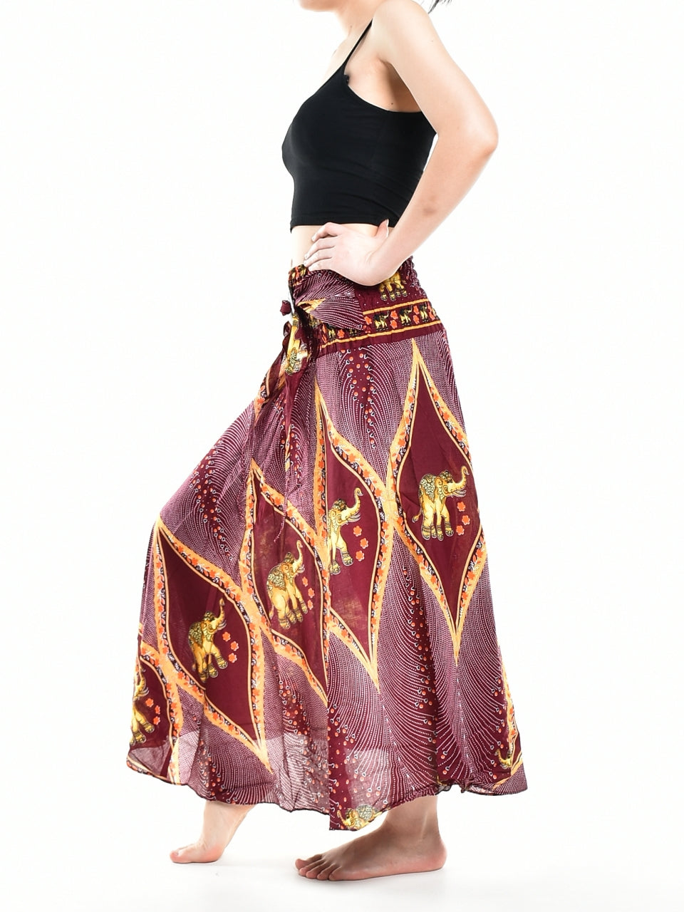 Bohotusk Red Elephant Diamond Long Skirt With Coconut Buckle (&amp;