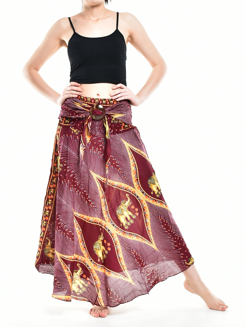 Bohotusk Red Elephant Diamond Long Skirt With Coconut Buckle (&amp;