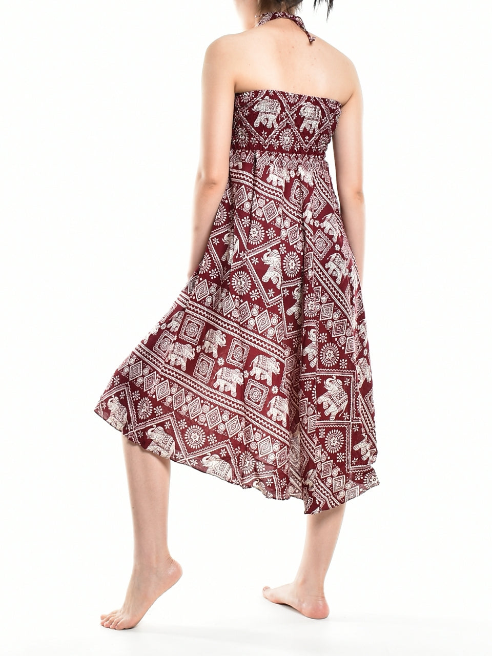 Bohotusk Red Elephant Print Long Skirt With Coconut Buckle (&amp;