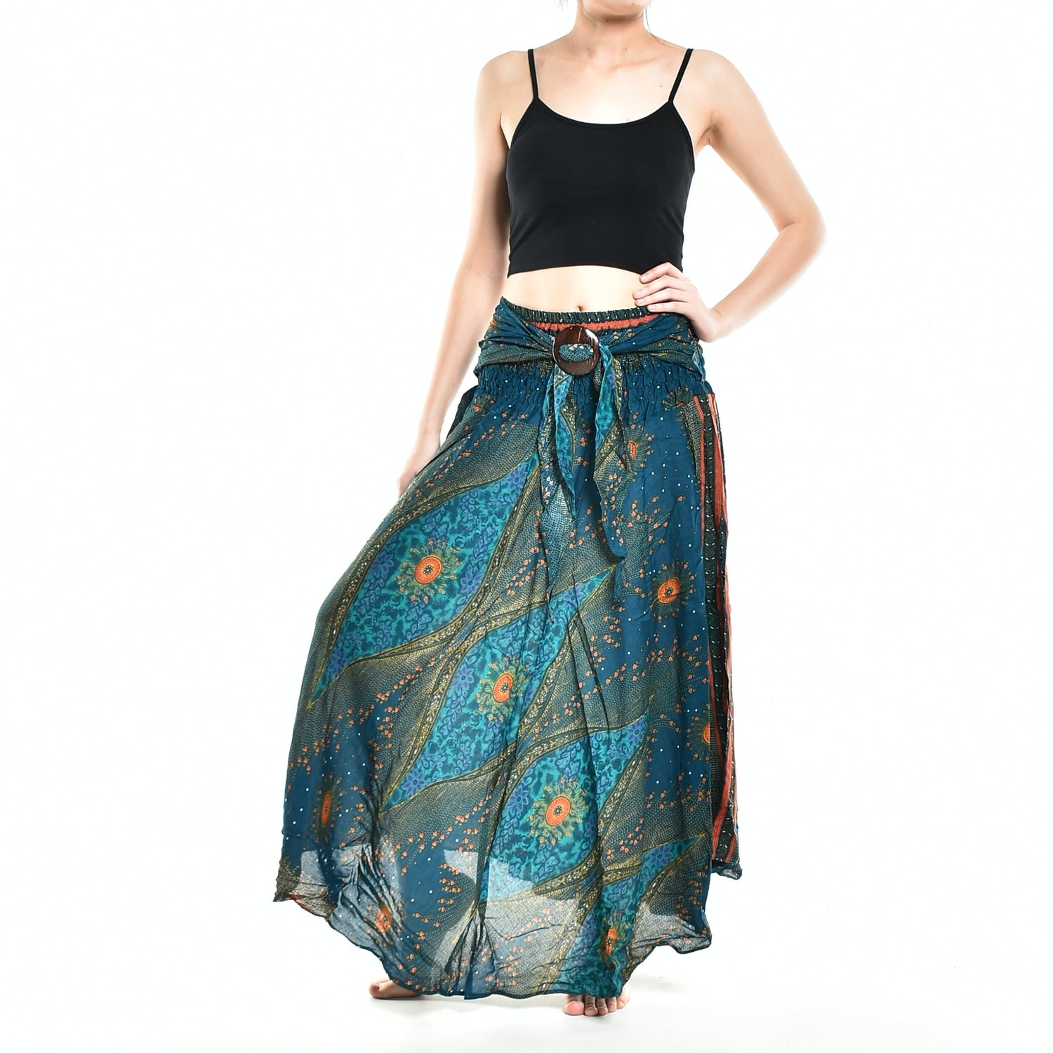 Bohotusk Teal Green Moonshine Long Skirt With Coconut Buckle (&amp;