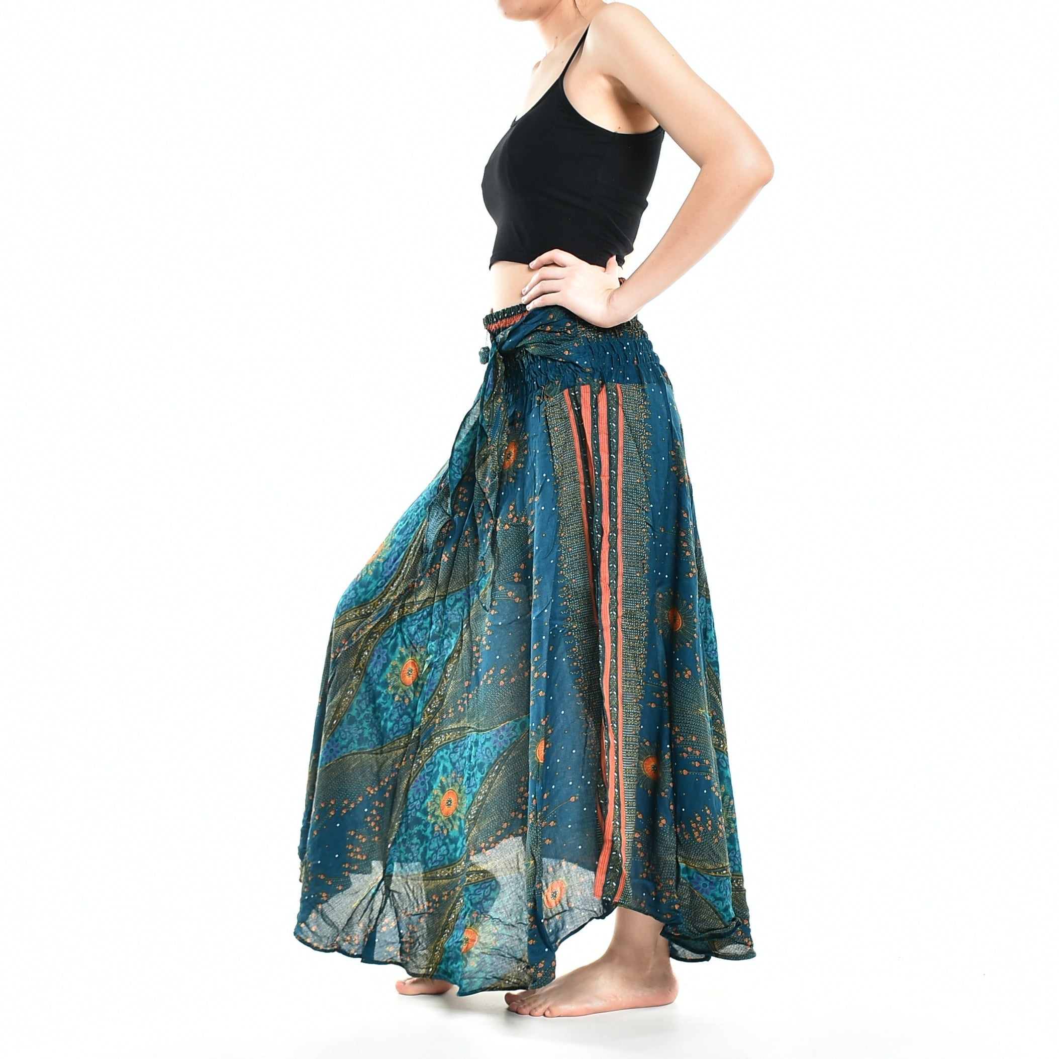 Bohotusk Teal Green Moonshine Long Skirt With Coconut Buckle (&amp;