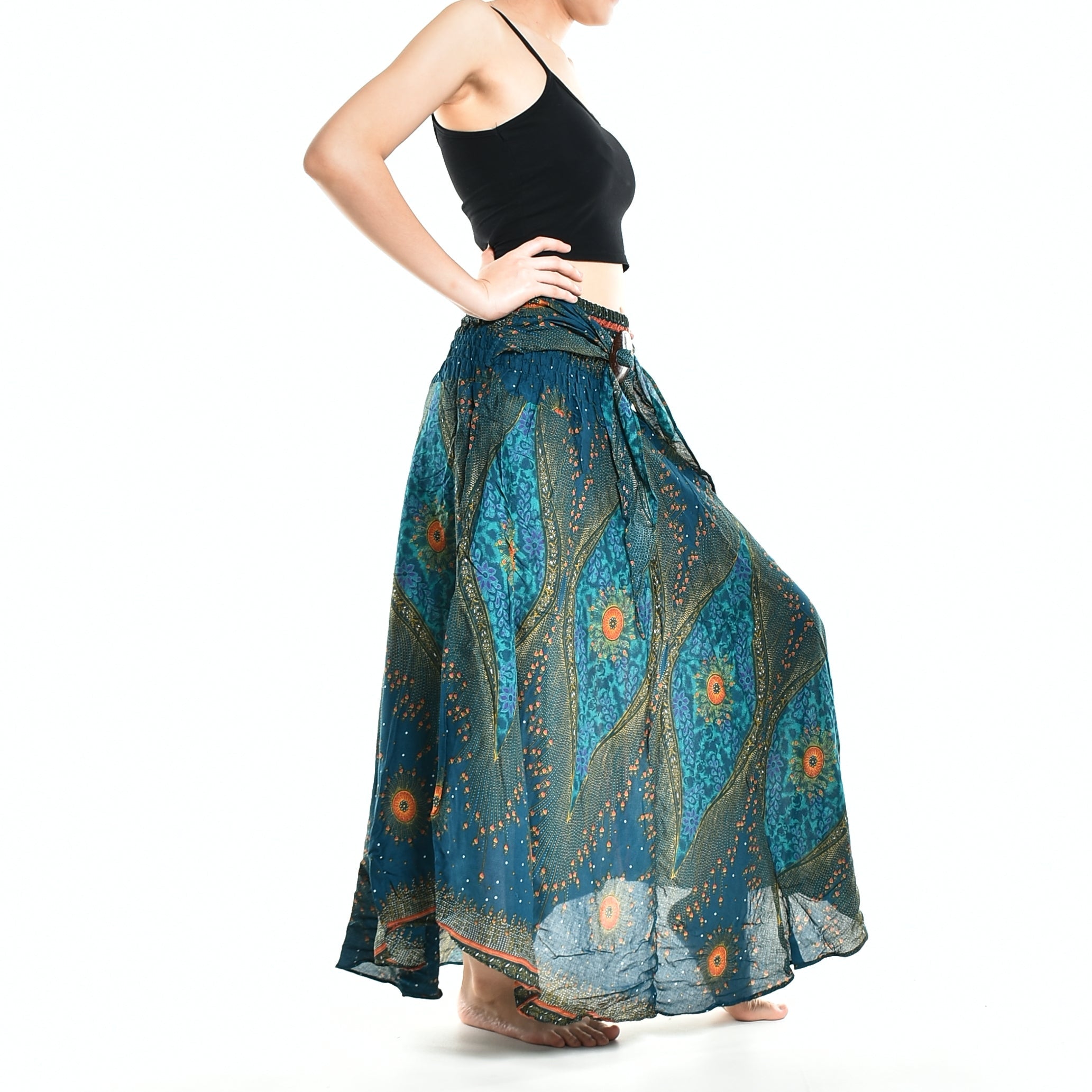 Bohotusk Teal Green Moonshine Long Skirt With Coconut Buckle (&amp;