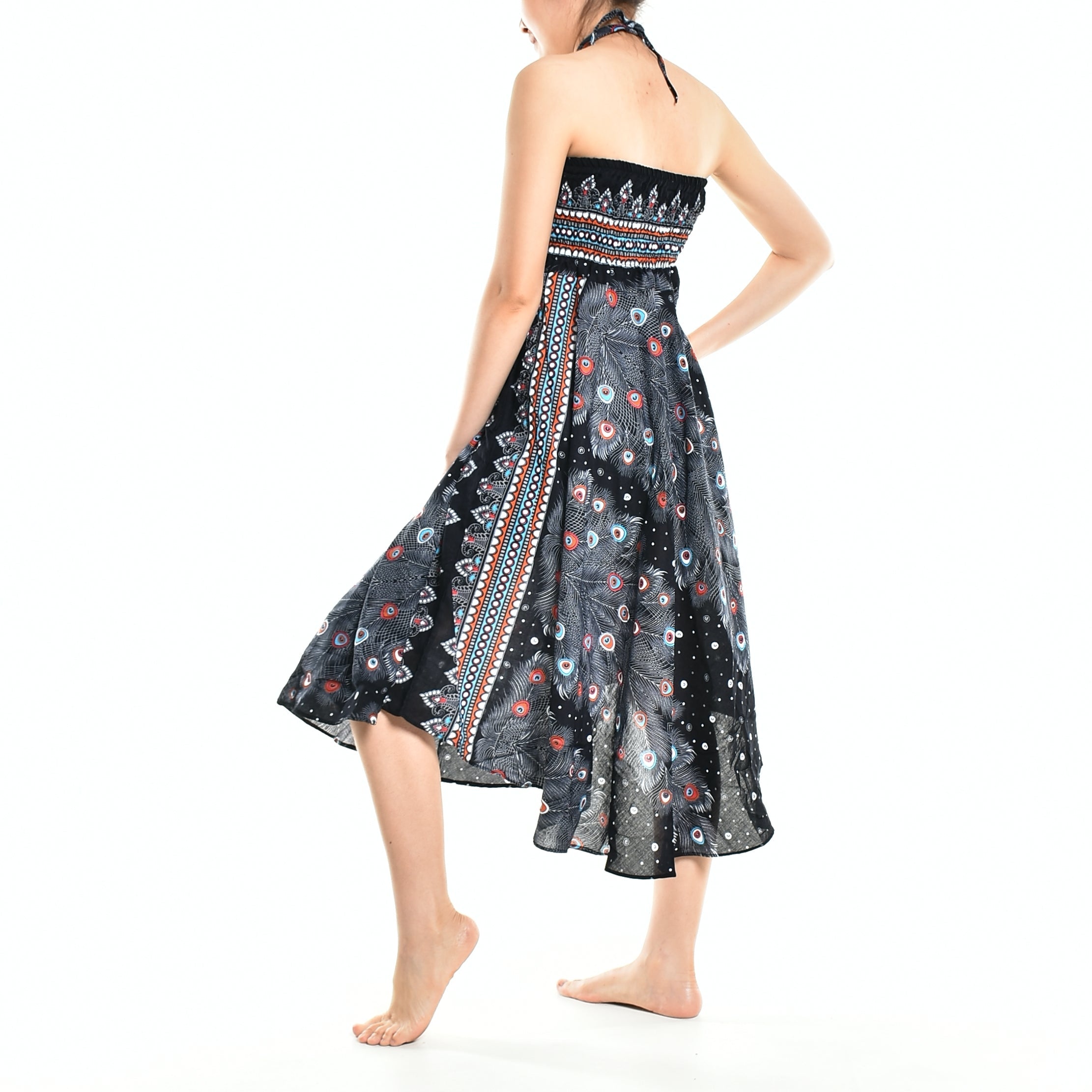 Bohotusk Black Peacock Long Skirt With Coconut Buckle (&amp; Strapless