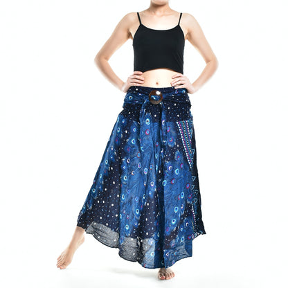 Bohotusk Blue Peacock Long Skirt With Coconut Buckle (&amp; Strapless