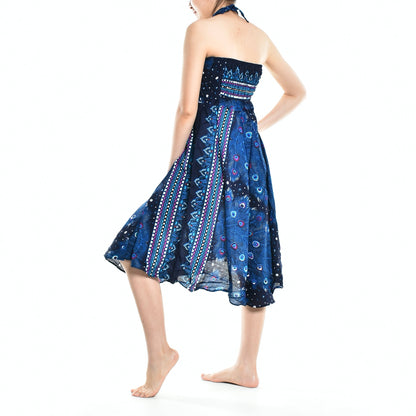 Bohotusk Blue Peacock Long Skirt With Coconut Buckle (&amp; Strapless