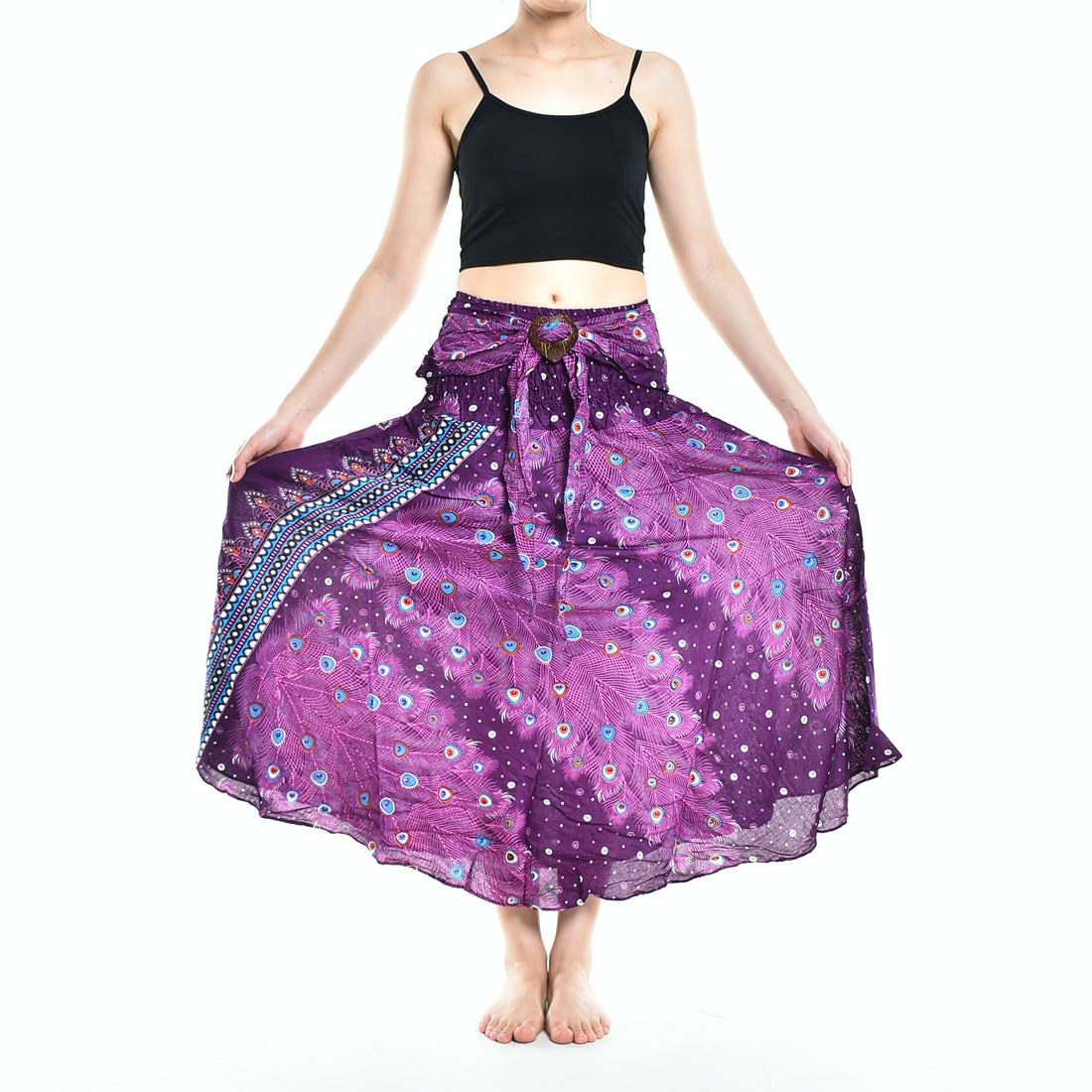 Bohotusk Purple Peacock Long Skirt With Coconut Buckle (&amp; Strapless