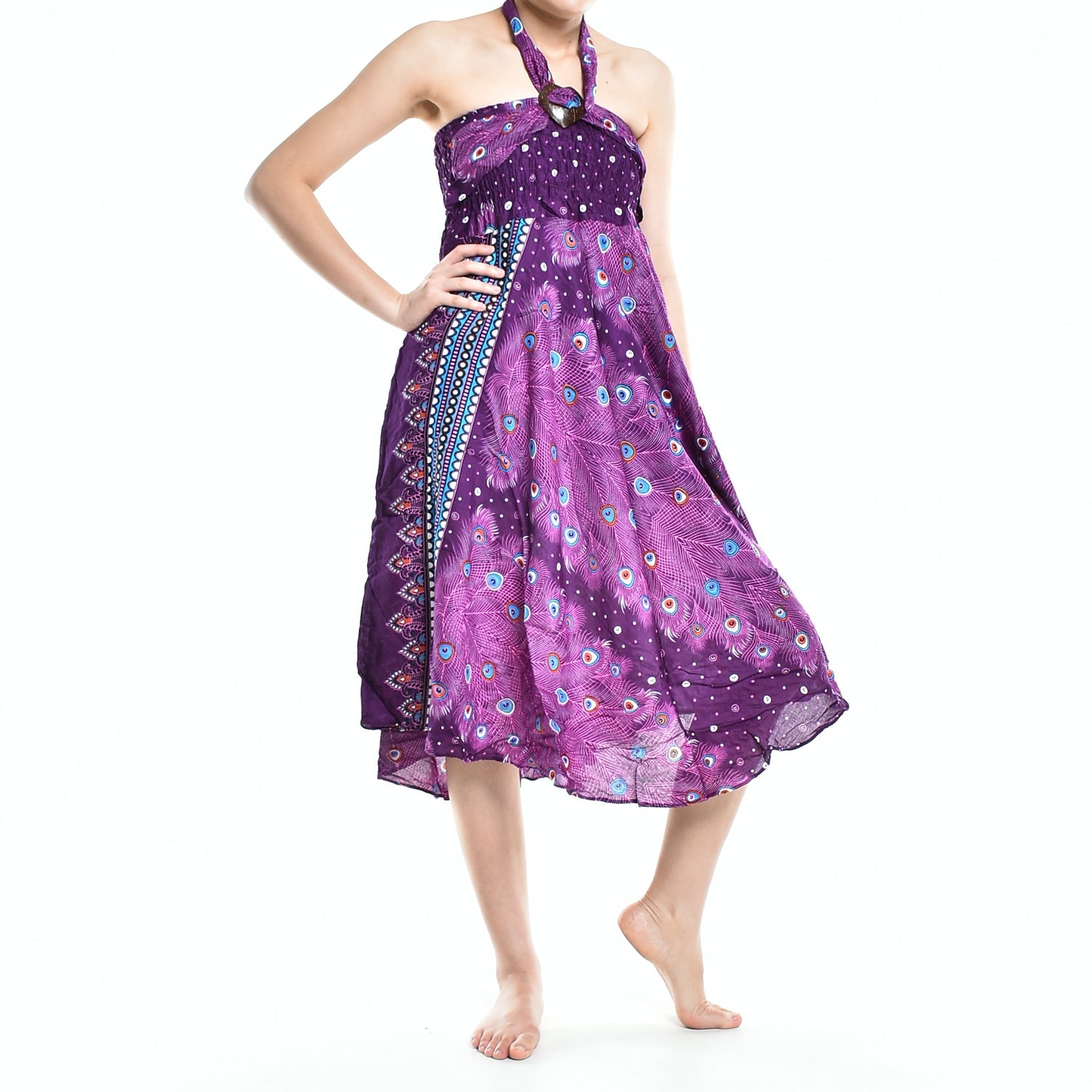 Bohotusk Purple Peacock Long Skirt With Coconut Buckle (&amp; Strapless