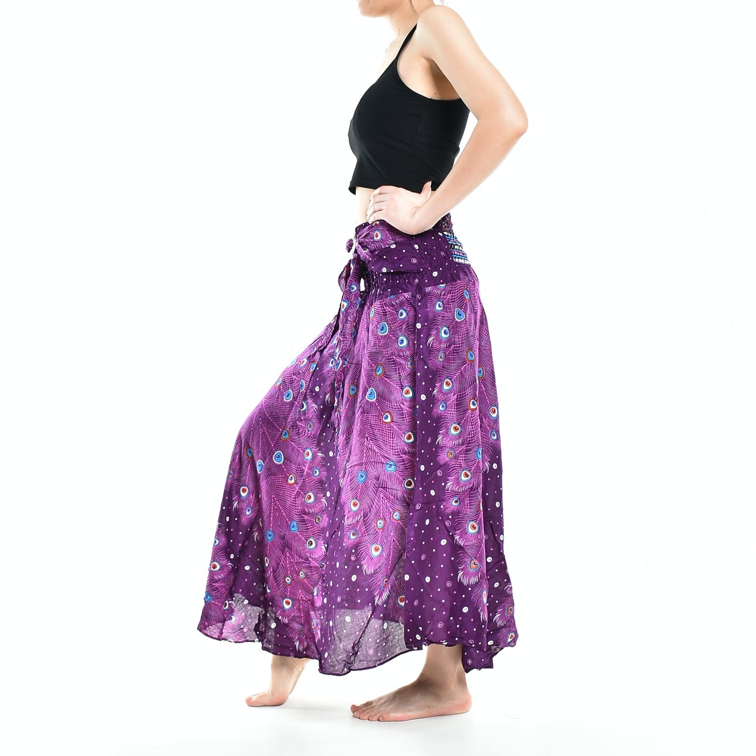 Bohotusk Purple Peacock Long Skirt With Coconut Buckle (&amp; Strapless