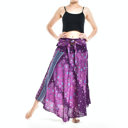 Bohotusk Purple Peacock Long Skirt With Coconut Buckle (&amp; Strapless