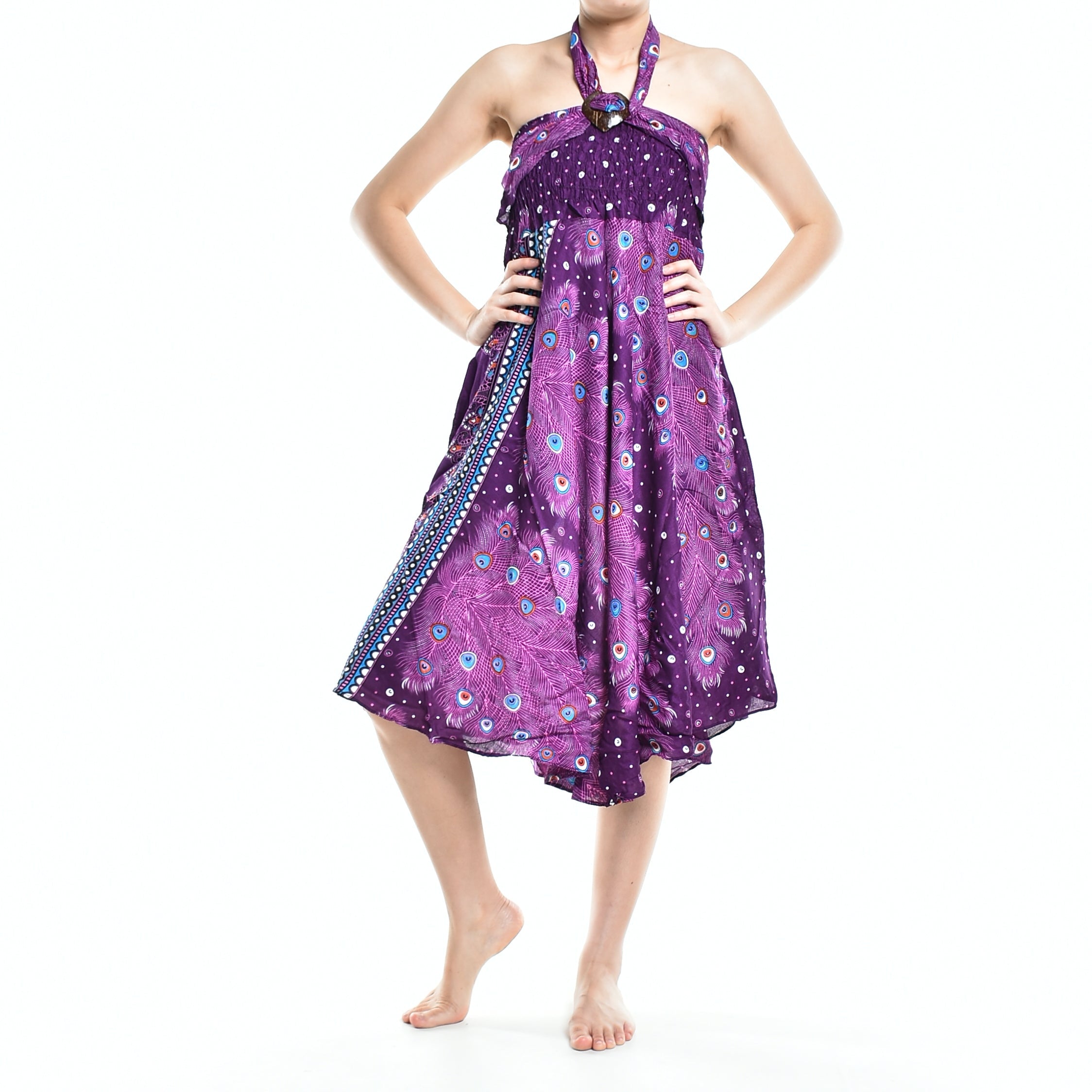 Bohotusk Purple Peacock Long Skirt With Coconut Buckle (&amp; Strapless