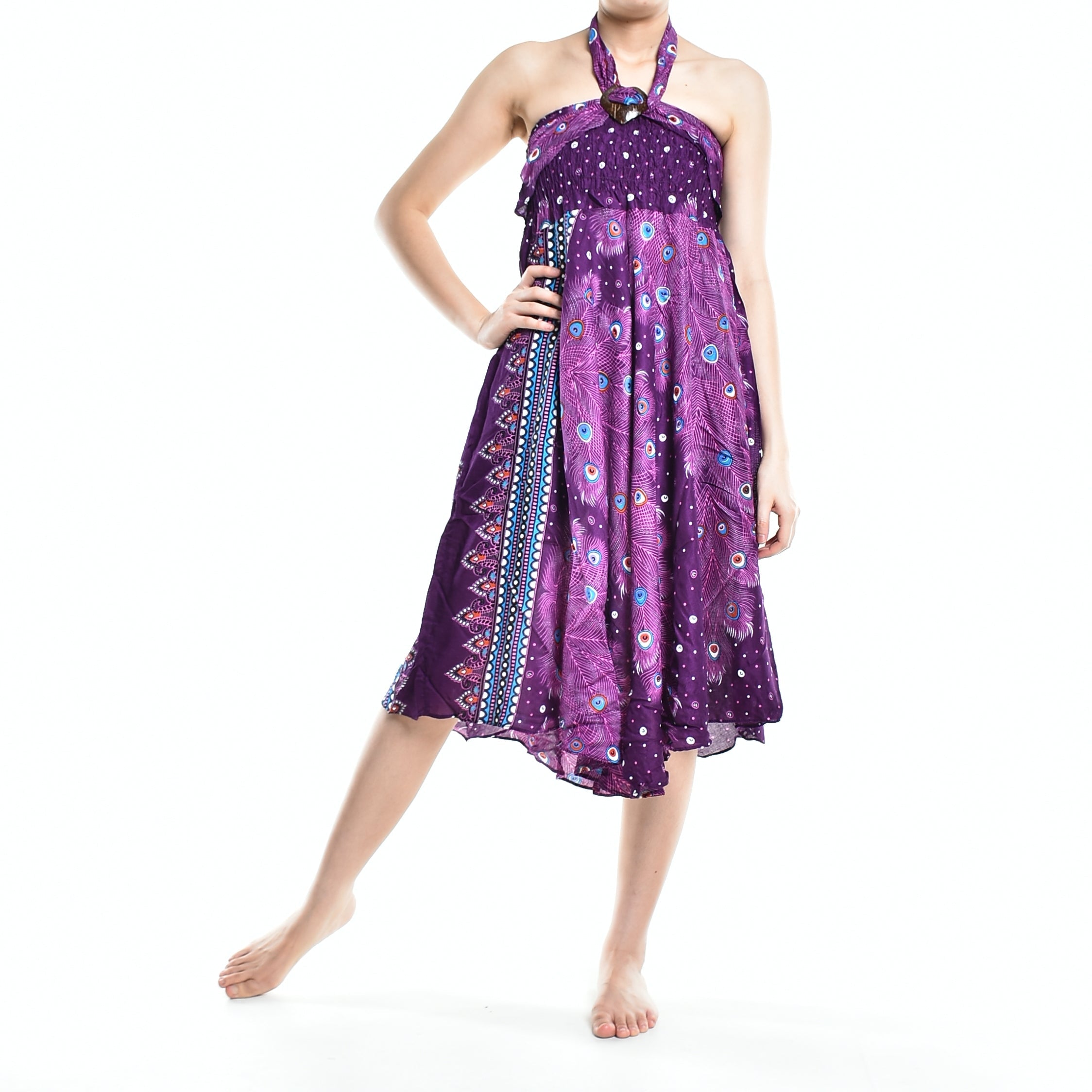 Bohotusk Purple Peacock Long Skirt With Coconut Buckle (&amp; Strapless