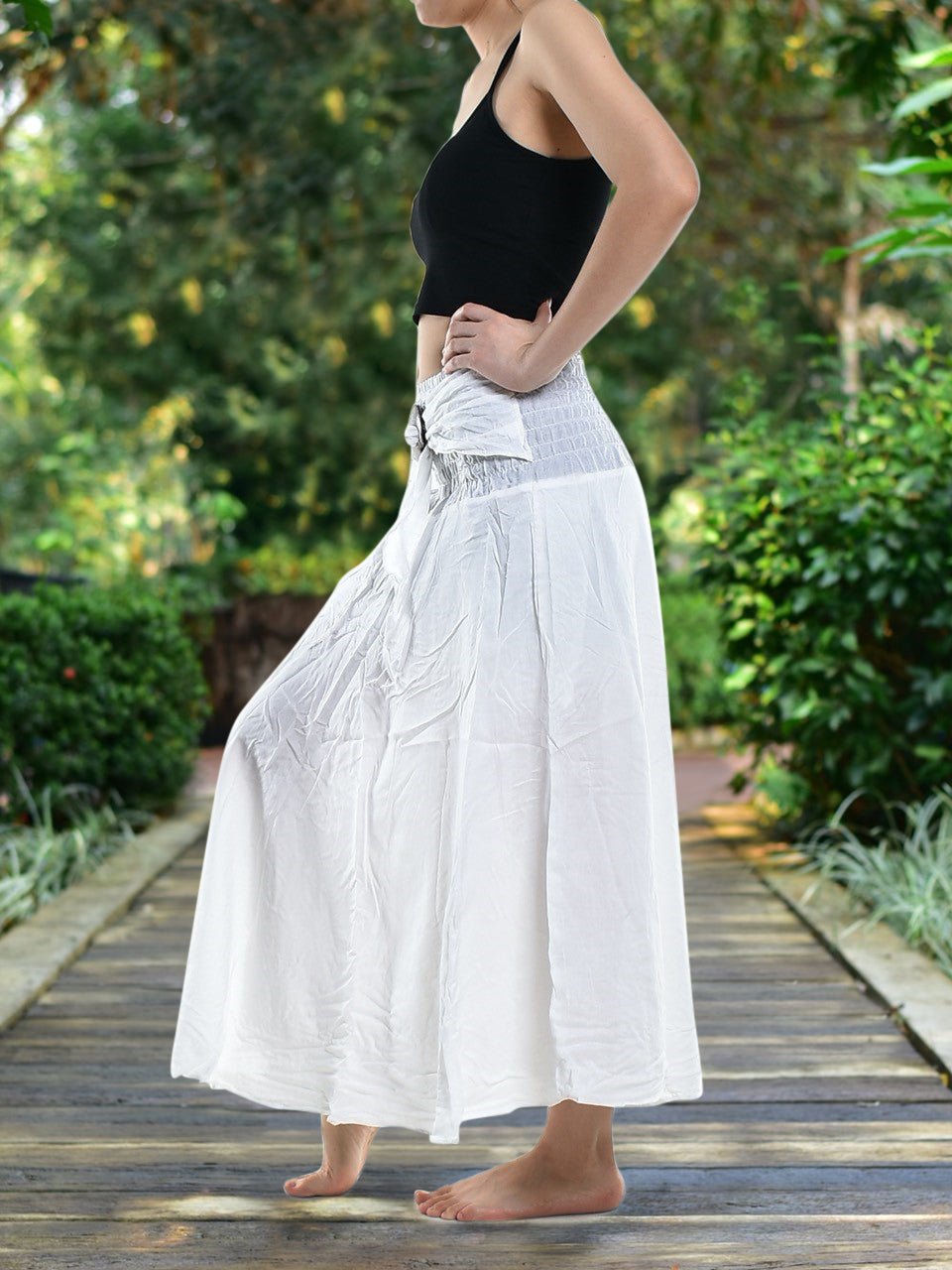 Bohotusk Plain White Long Skirt With Coconut Buckle (&amp; Strapless