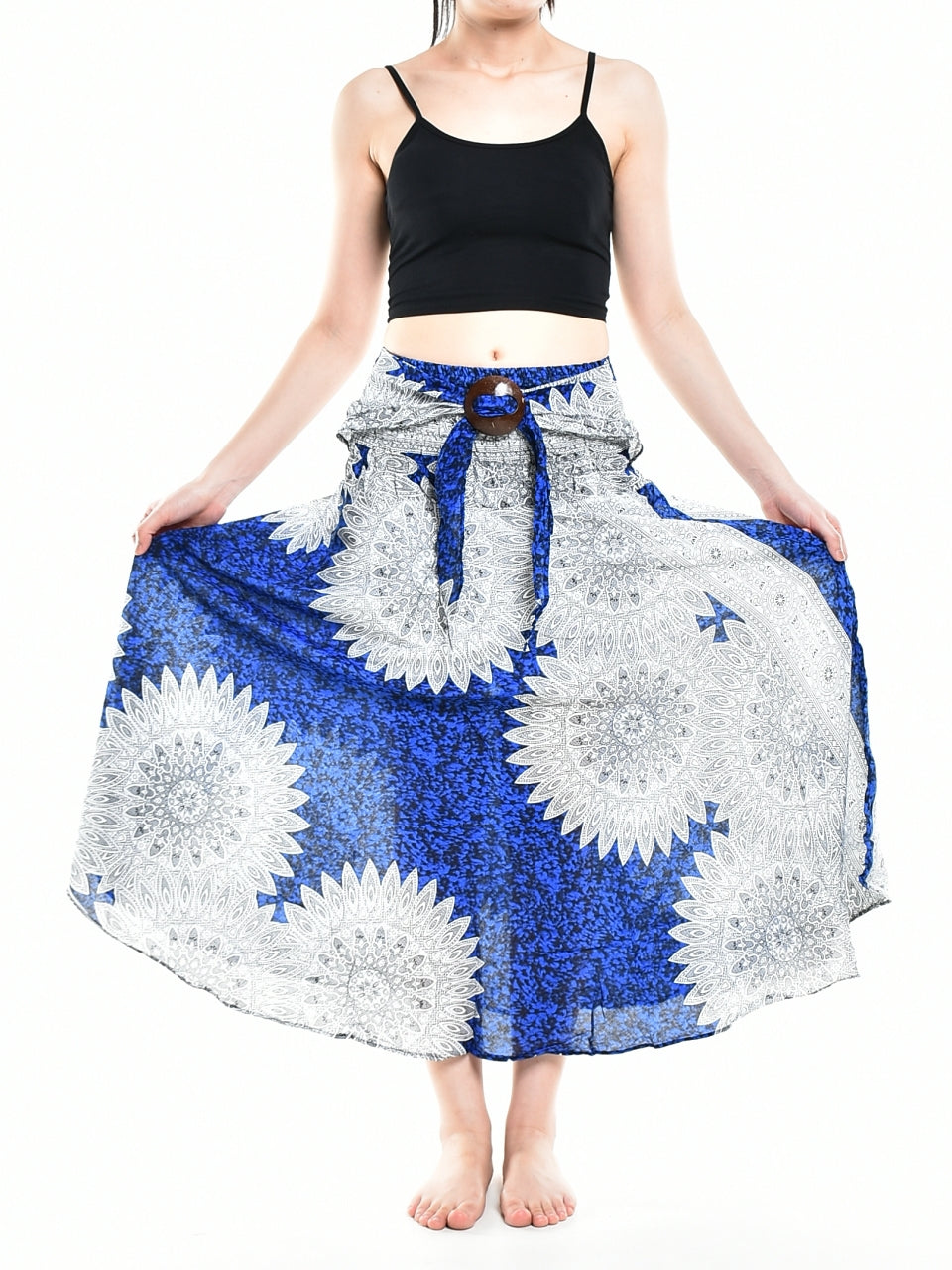 Bohotusk Blue Snowflake Long Skirt With Coconut Buckle (&amp; Strapless