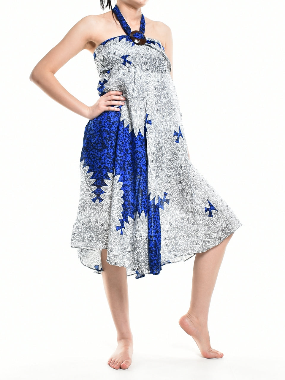 Bohotusk Blue Snowflake Long Skirt With Coconut Buckle (&amp; Strapless