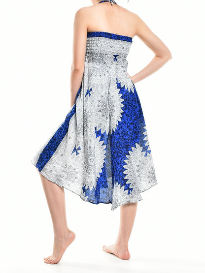 Bohotusk Blue Snowflake Long Skirt With Coconut Buckle (&amp; Strapless