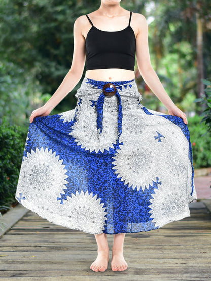 Bohotusk Blue Snowflake Long Skirt With Coconut Buckle (&amp; Strapless