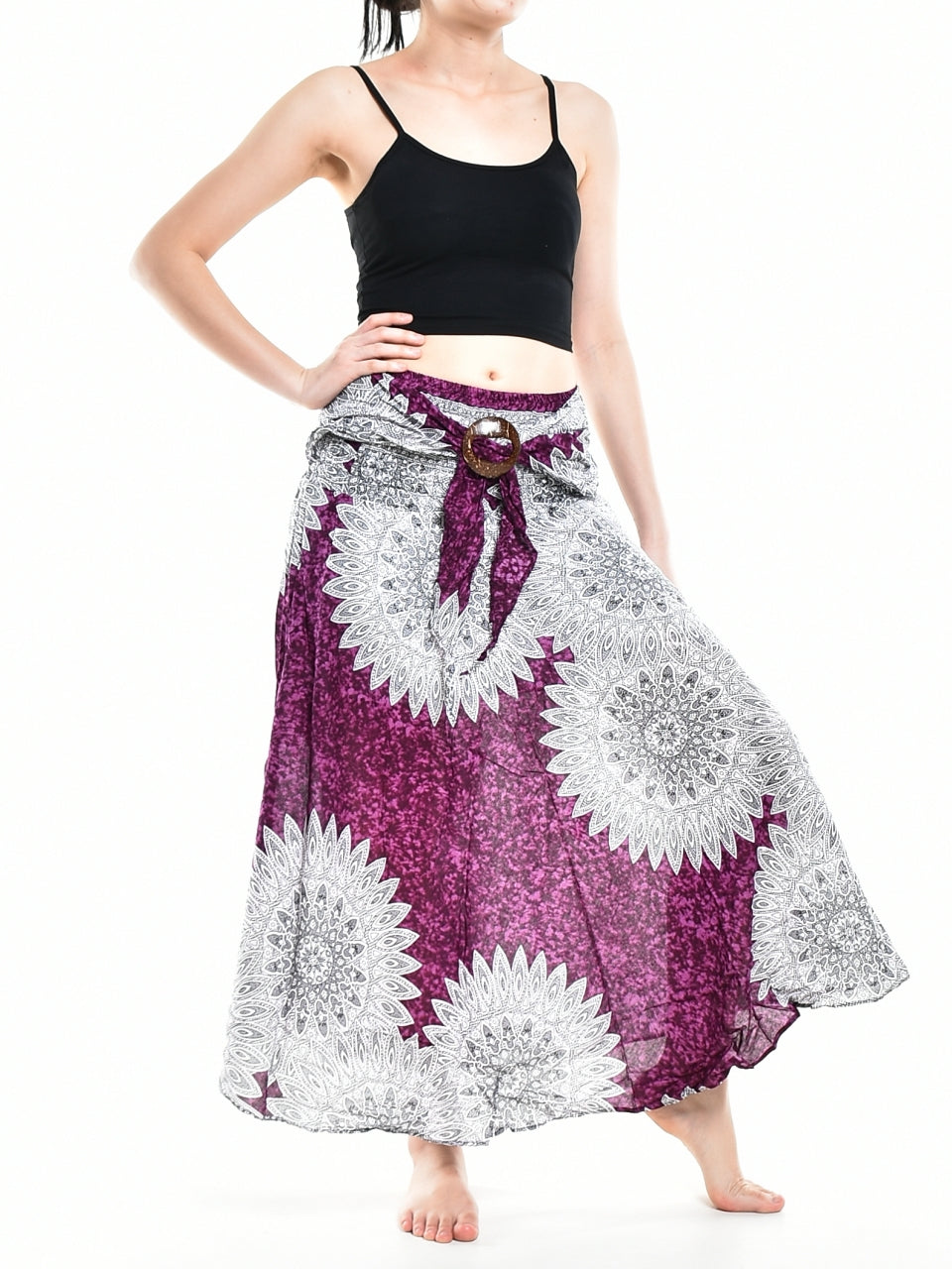 Bohotusk Purple Snowflake Long Skirt With Coconut Buckle (&amp; Strapless