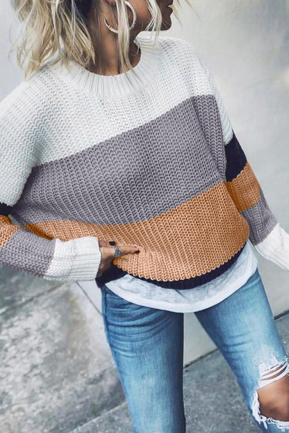 Casual Apricot Color Block Long Sleeve Sweater