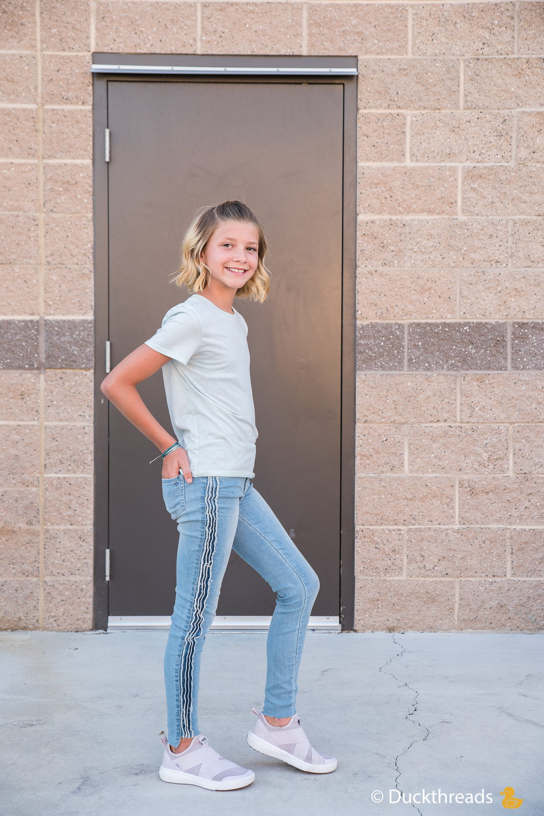 Tractr Girls Jeans with side Fray &amp; Asymmetrical Hem