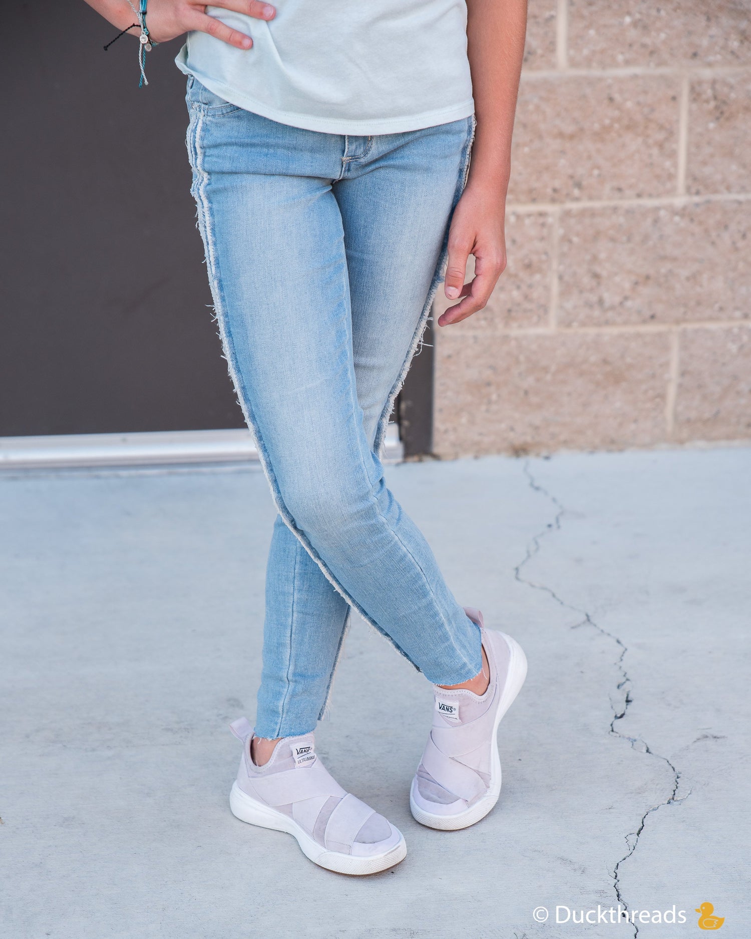 Tractr Girls Jeans with side Fray &amp; Asymmetrical Hem