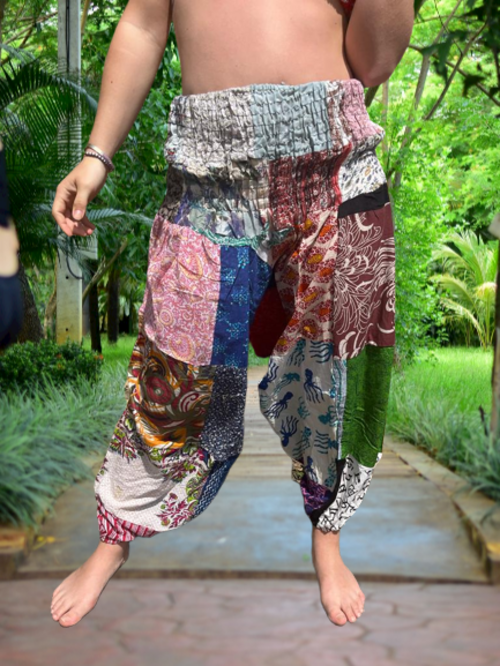 Bohotusk Patch Work Multi Coloured Drop Crotch Cotton Harem Pants -