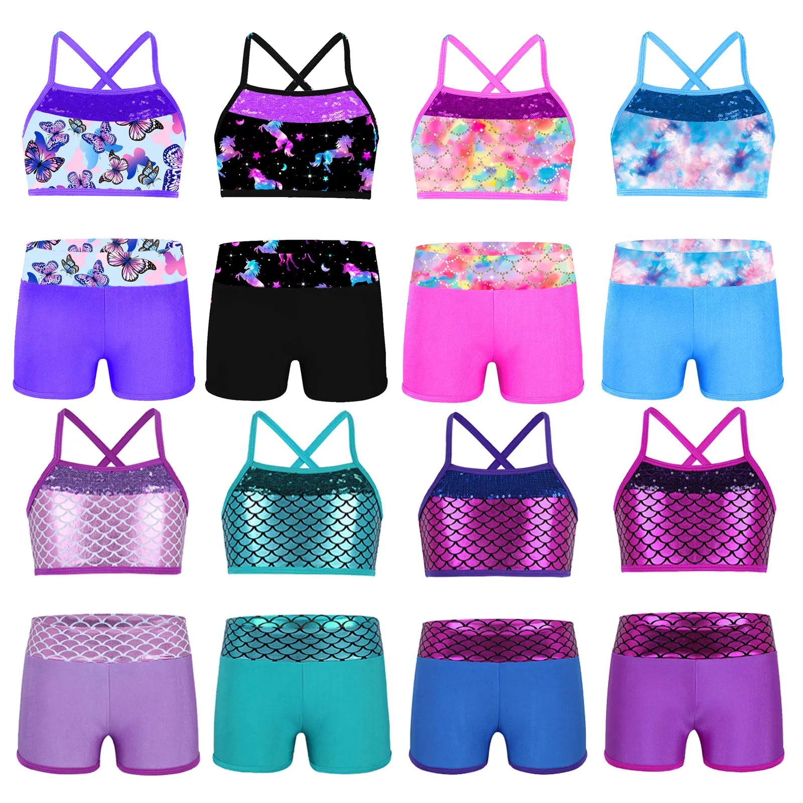 Kids Girls Ballet Dancewear Set Workout Gymnastics Outfits Sleeveless