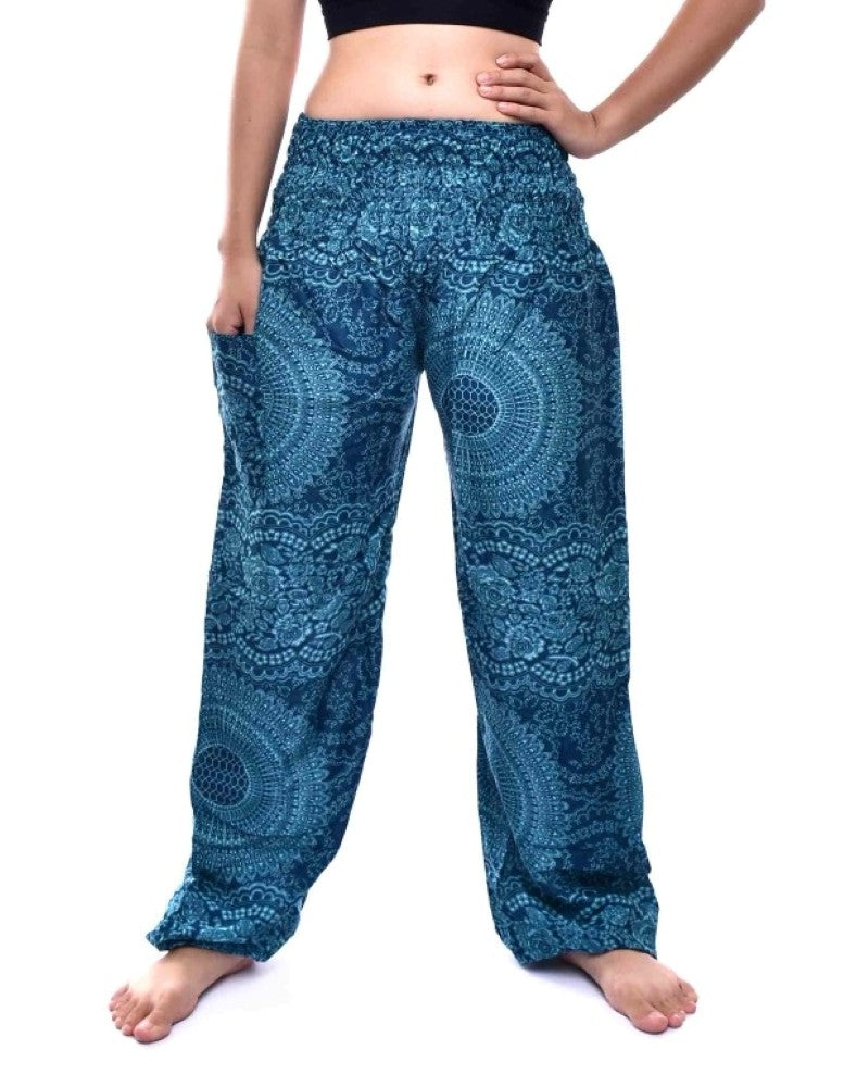 Bohotusk Blue Night Glow Print Elasticated Smocked Waist Womens Harem