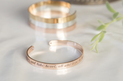 Be Strong And Take Heart Christian Religious Quote Bracelet, Engraved